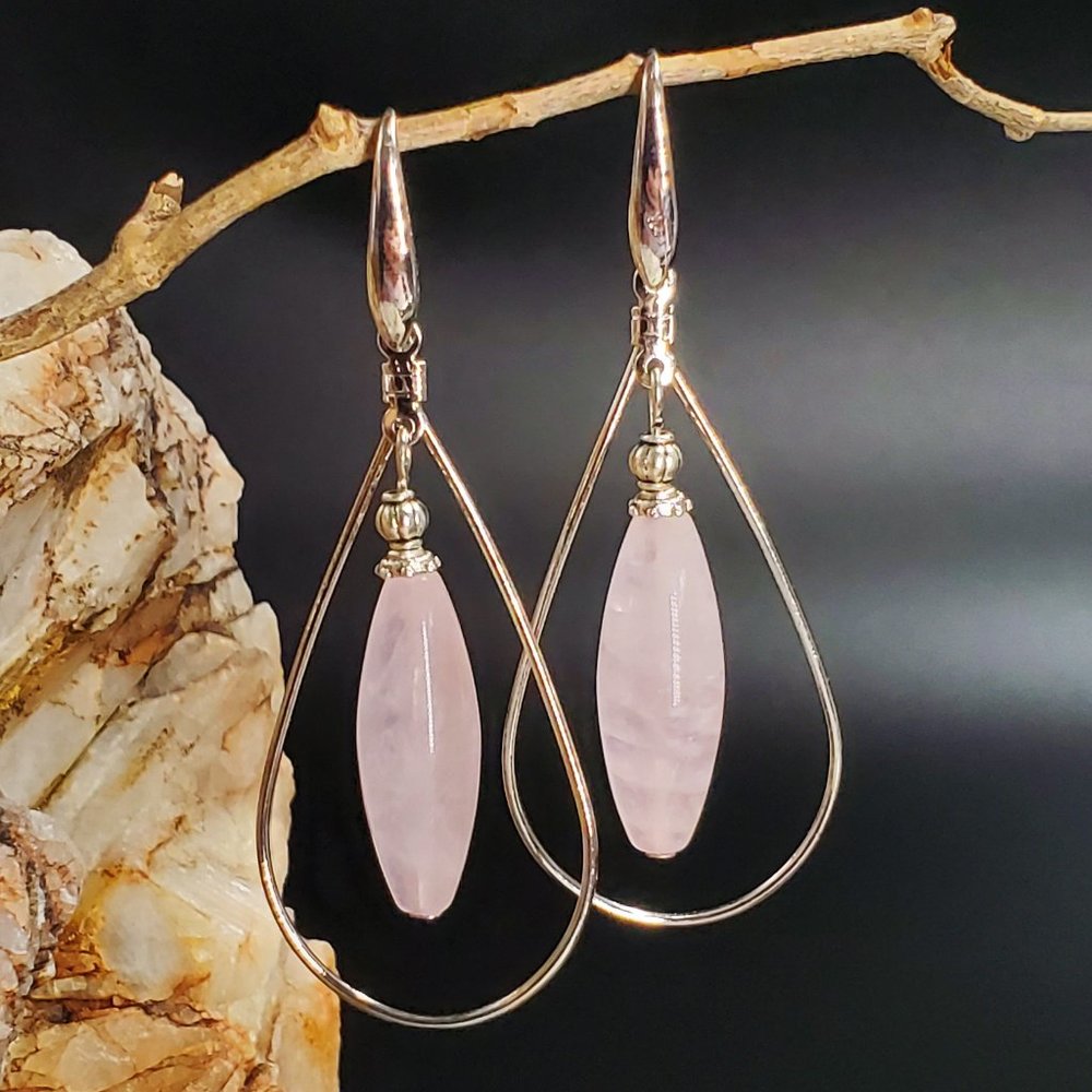 Earrings Natural Rose Quartz Stone